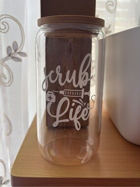 Gift for Heathcare Worker: Scrub Life, 16 oz Glass Cup